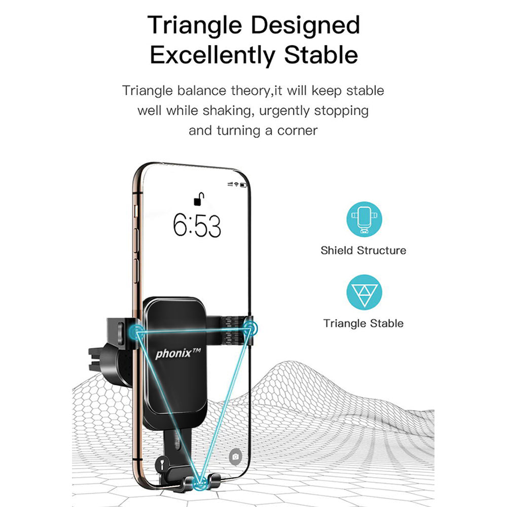 Phonix Gravity-Activated Car vent Mount Vent Phone Holder(Hook Up Air Outlet Version) Black