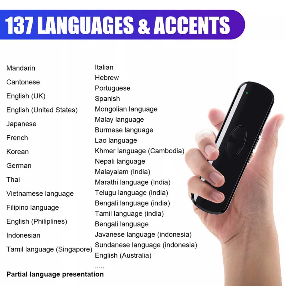 Smart Translator Text Reading Pen 137+ Voice Language Two-Way Translation Device
