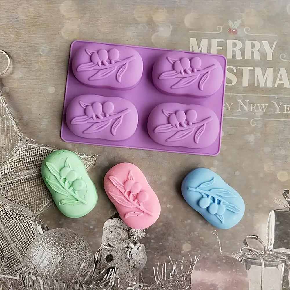 4 Cavity Craft Tools Olive Tree Shape Silicone Mould Handmade Cake Soap Mold AU