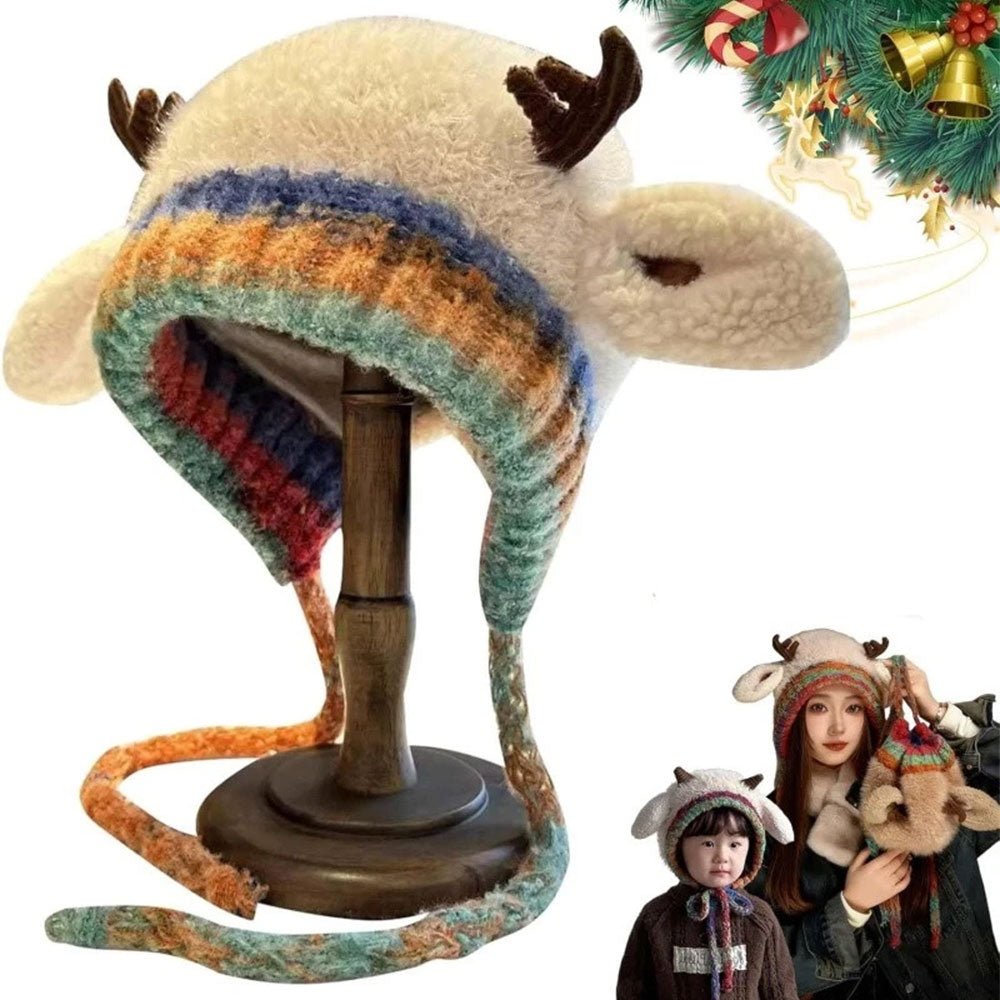Creative Antler Hat & Bag 2-in-1 – Festive Reindeer Knitted Christmas Beanie