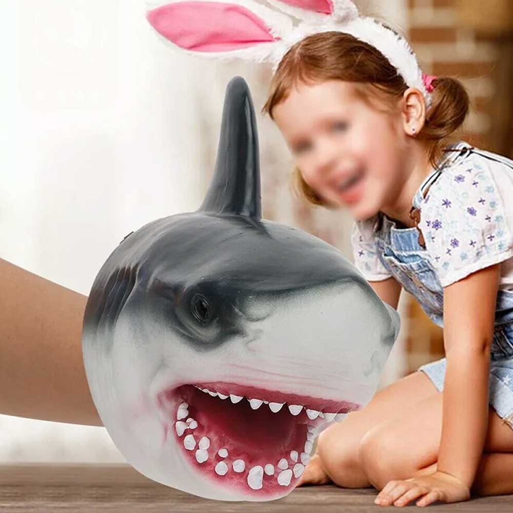 Shark Hand Puppet Handmade Stretchy Shark-Head Soft Animal Gloves Baby Kids Toys
