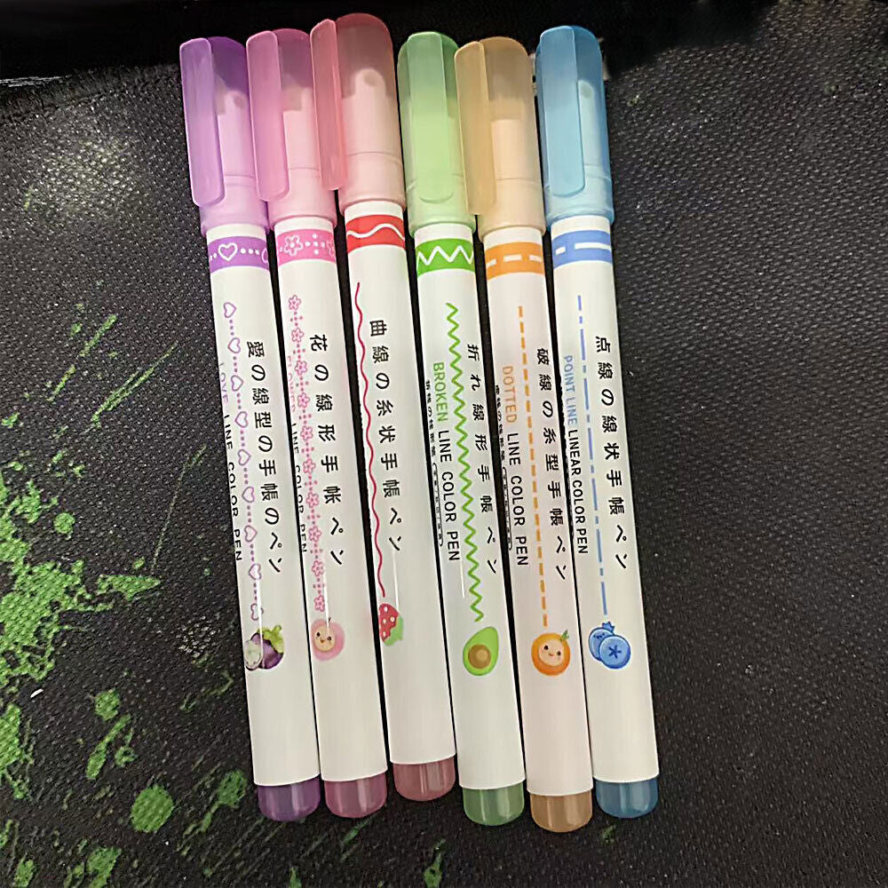 6PCS/Set  Curve Highlighter Pen Set, Tip Pens with Different Curve Shapes Fine