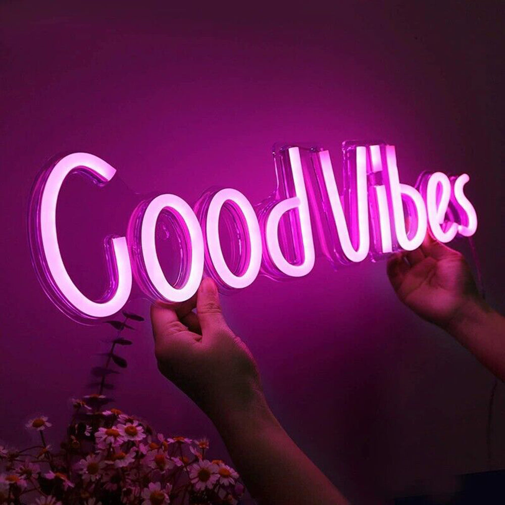 Good Vibes Neon Signs Neon Light for Décor Pink Light Bedroom Beer Bar Pub Hotel