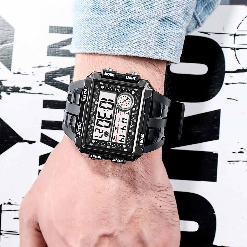 Men Sports Electric Watch Fashion Waterproof Shock Resist Large Screen Watch