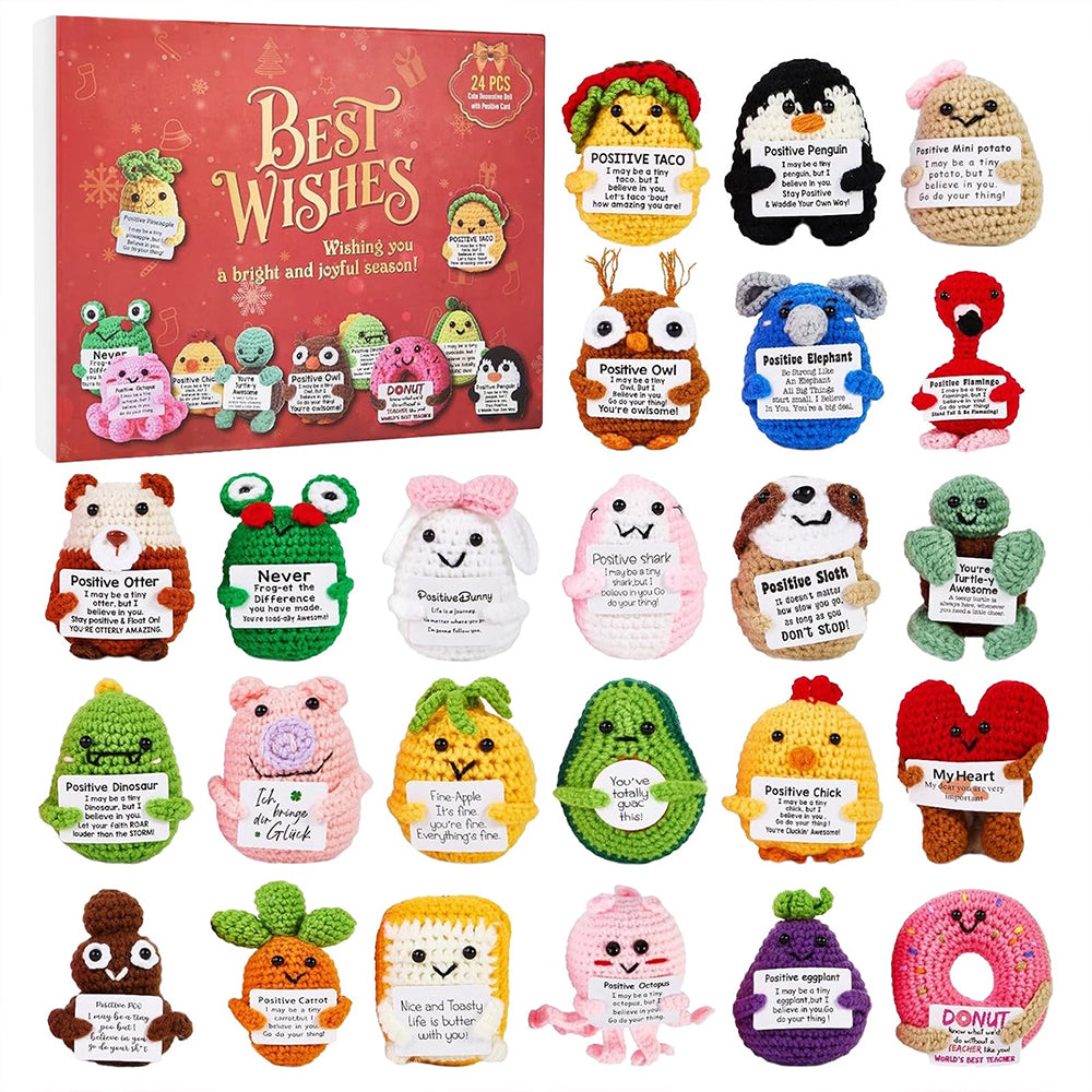 2025 Positive Crochet Advent Calendar 24 Days of 2D Crochet Animal Ornaments Inspirational Christmas Countdown Gift