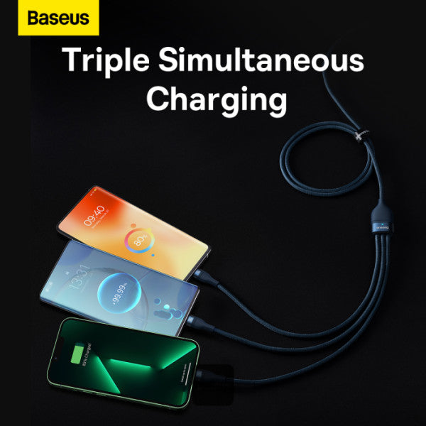 Baseus Flash Series II 3 In 1 Fast Charging Cable Type-C To M+L+C 100W 1.5M - Black