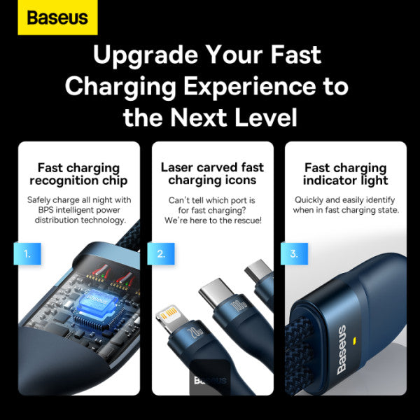 Baseus Flash Series II 3 In 1 Fast Charging Cable Type-C To M+L+C 100W 1.5M - Black