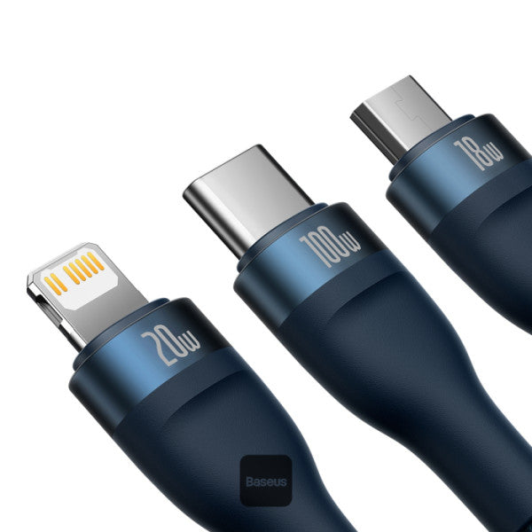 Baseus Flash Series II 3 In 1 Fast Charging Cable Type-C To M+L+C 100W 1.5M - Black