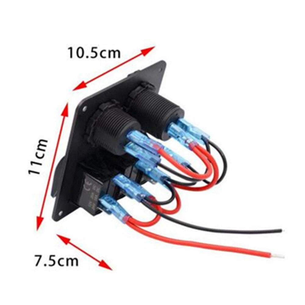 3 Gang 12V/24V LED Light Switch Control Panel USB Charger Car Boat RV Waterproof