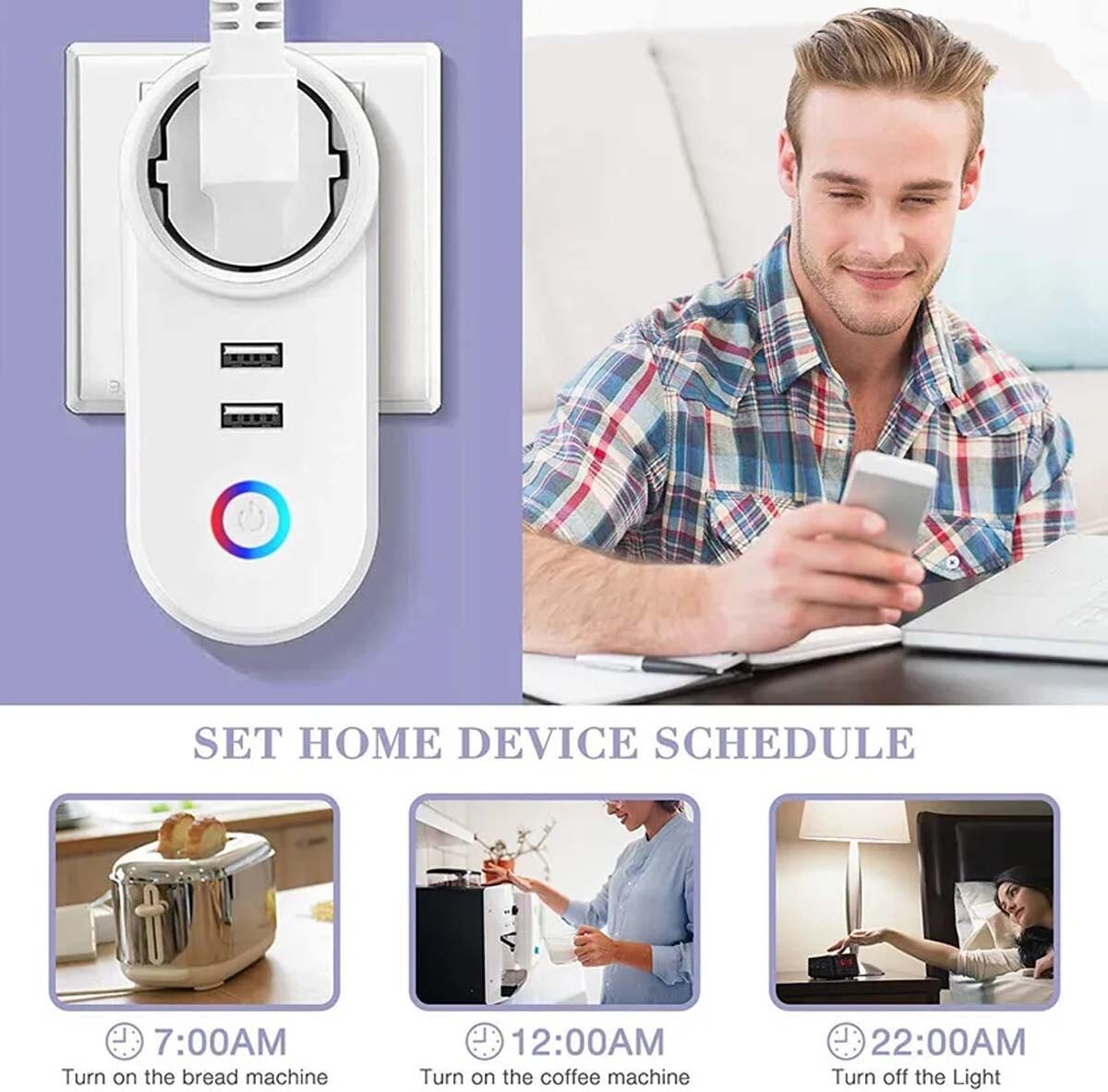 WiFi Dual Smart Home Socket – Outlet Adaptor with App Control for Alexa & Google