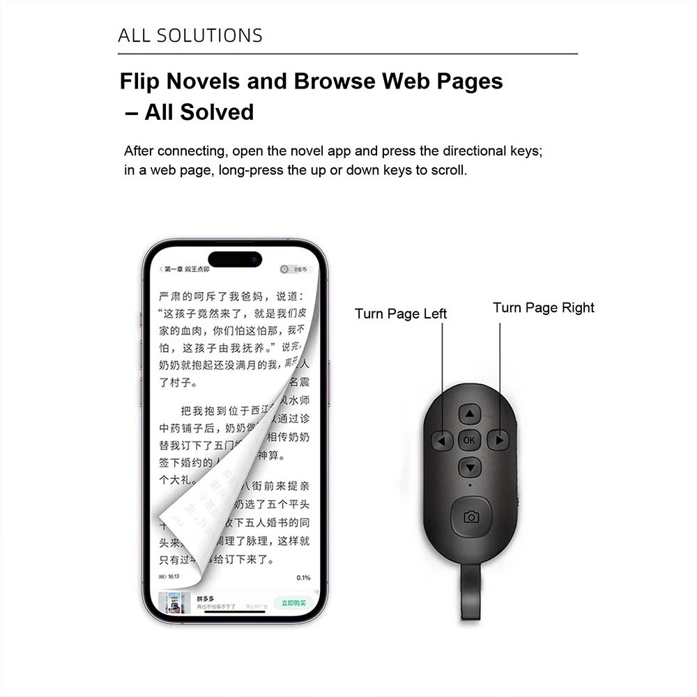 Bluetooth Remote Control - Universal Wireless Shutter Page Turner Video Controller