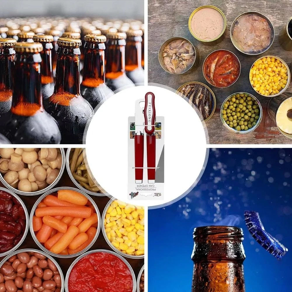 Stainless Steel Can Opener - Red Multifunctional Manual Opener Bottle Opener