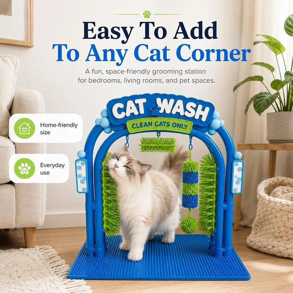 Cat Car Wash Scratcher – Self-Grooming Station for Cats, Brushing & Play