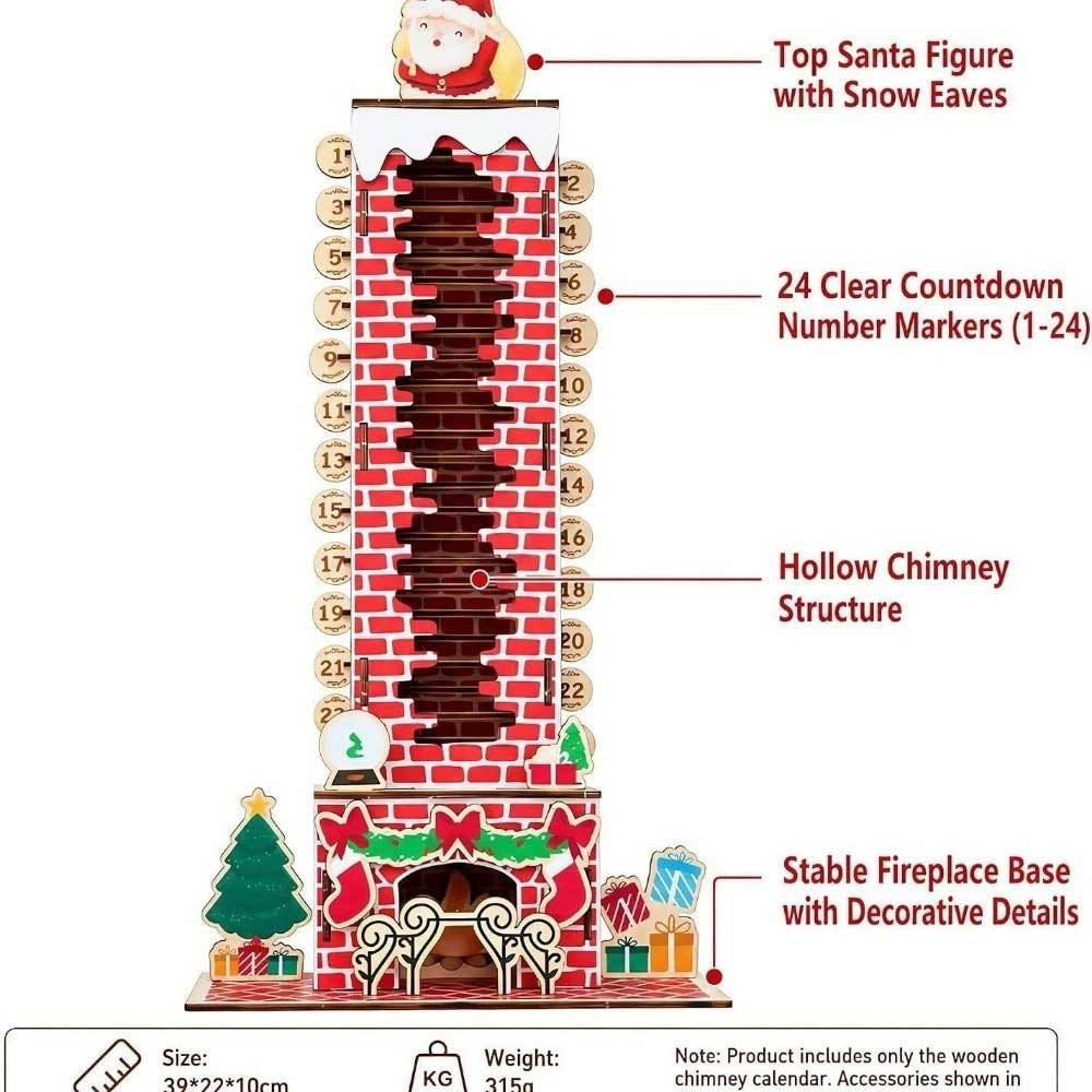 24-Day Santa Chimney Advent Calendar – Wooden Christmas Countdown Puzzle