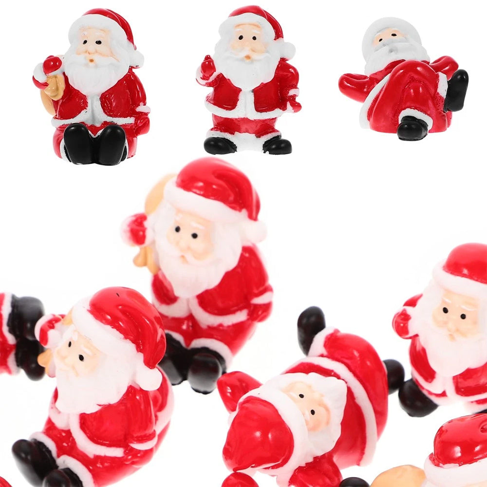 12Pcs Random Miniature Santa Claus Ornament Set - Micro Christmas Scene Figurines for Indoor Decor