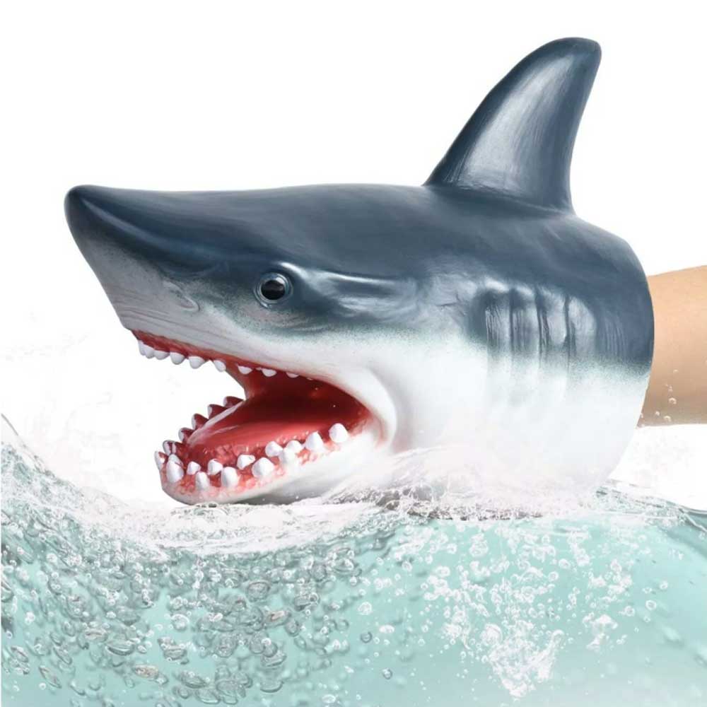 Shark Hand Puppet Handmade Stretchy Shark-Head Soft Animal Gloves Baby Kids Toys