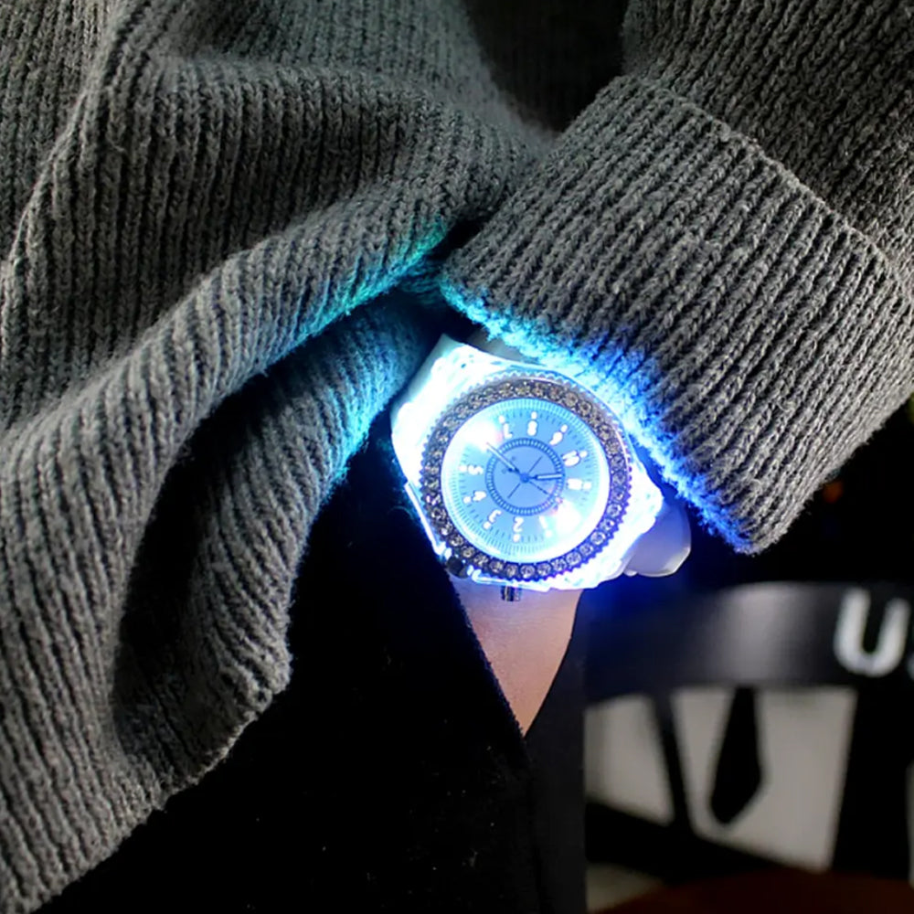 Men's Watch Teenage Women's Watch Crystal Quartz Bracelet with LED Illumination