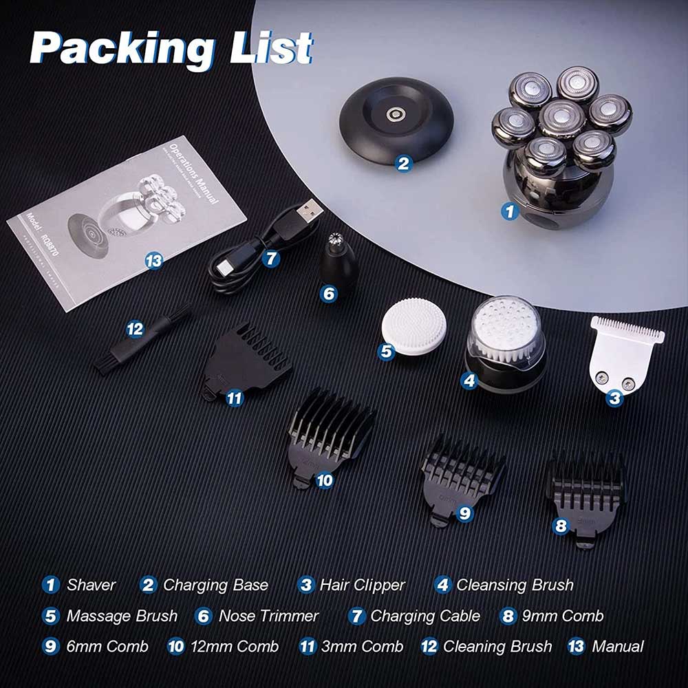 7-in-1 Men's Electric Shaver & Grooming Kit - 7D Rotating Head for Bald Head, Beard, Hair & Facial Care