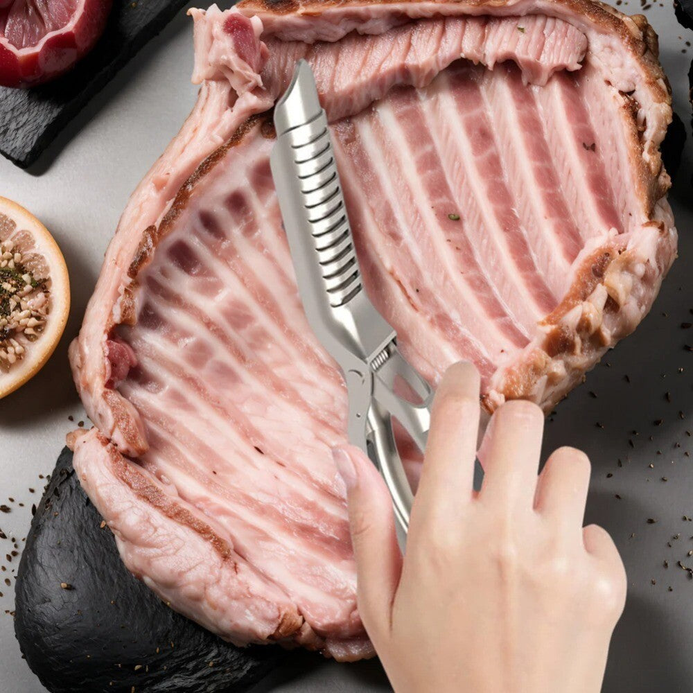BBQ Easy Rib Membrane Removal Tool – Stainless Steel Meat Peeler for Beef & Pork