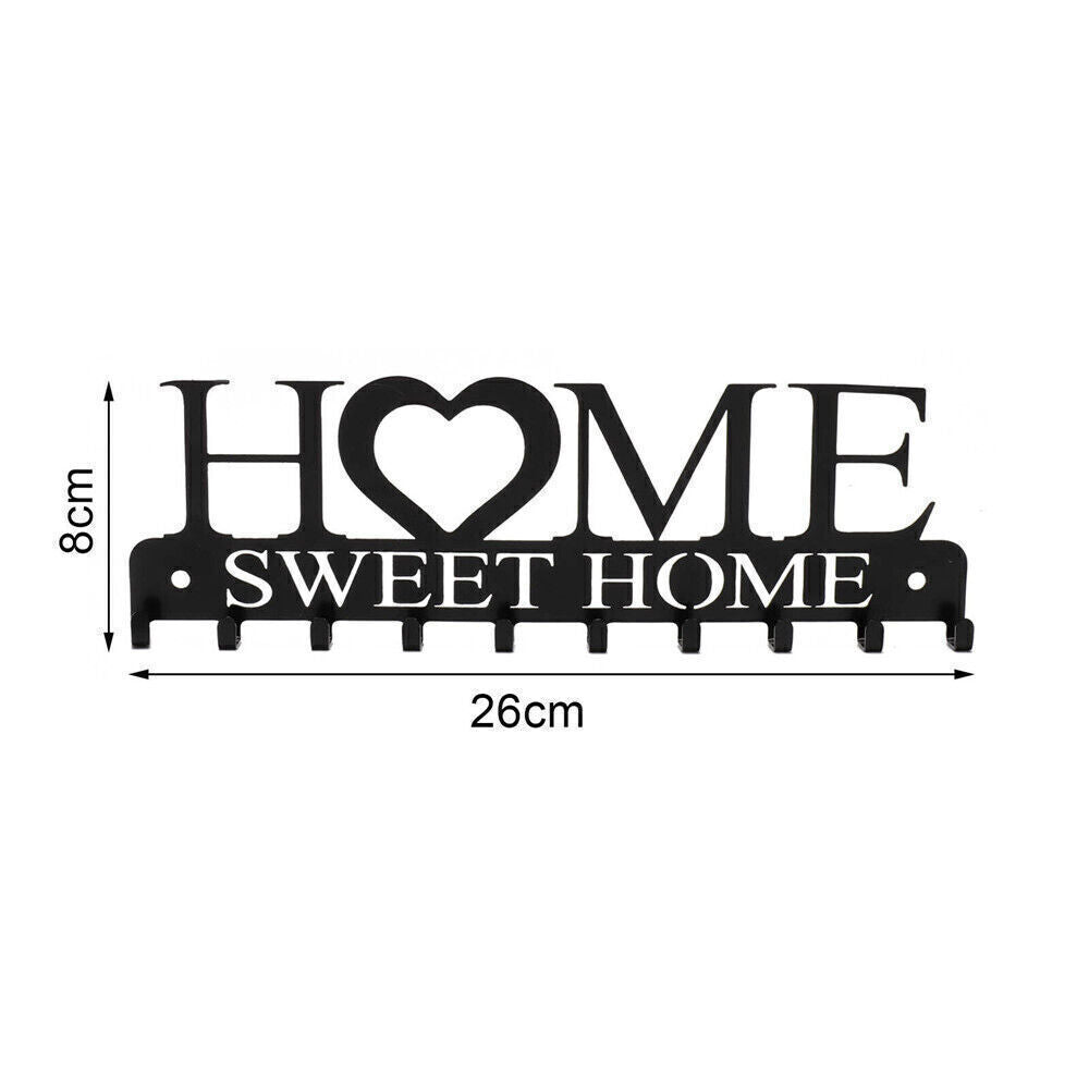 Iron Wall Mounted Home Sweet Home Hanging Hanger Hooks Hat Key Holder Rack Shelf