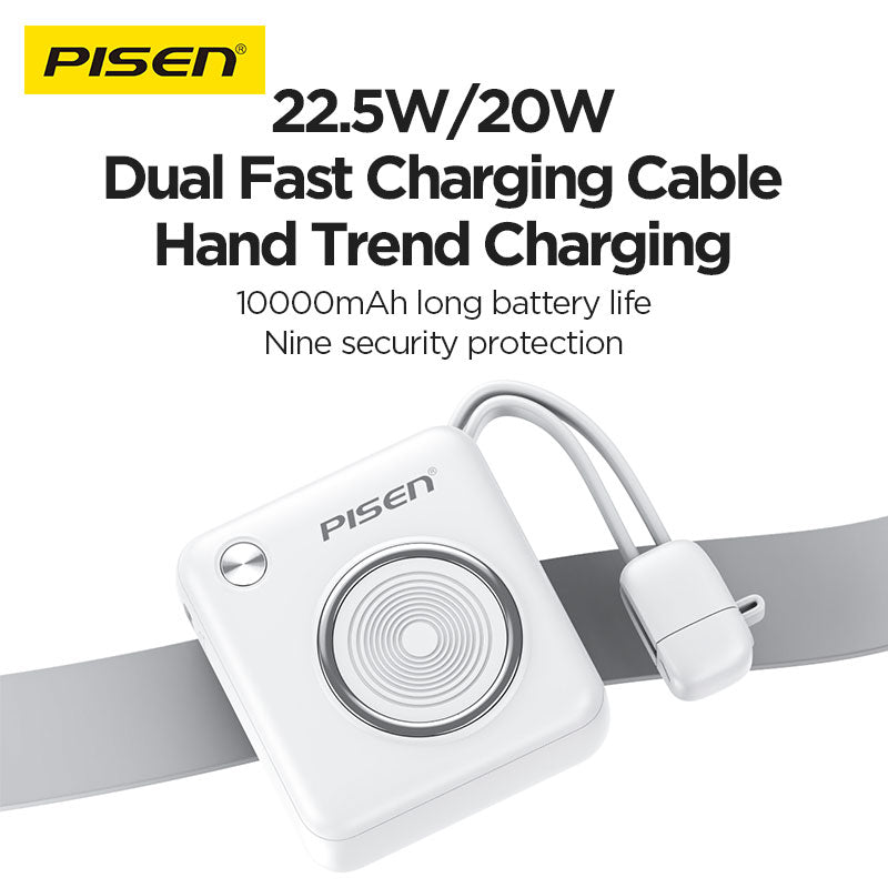 PD 3.0 Mini Fast Charging 22.5W Power Bank 10k (10000mAh) with Build-in Cable PISEN (Blue)