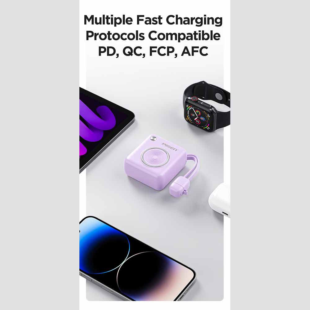 PD 3.0 Mini Fast Charging 22.5W Power Bank 10k (10000mAh) with Build-in Cable PISEN (Blue)