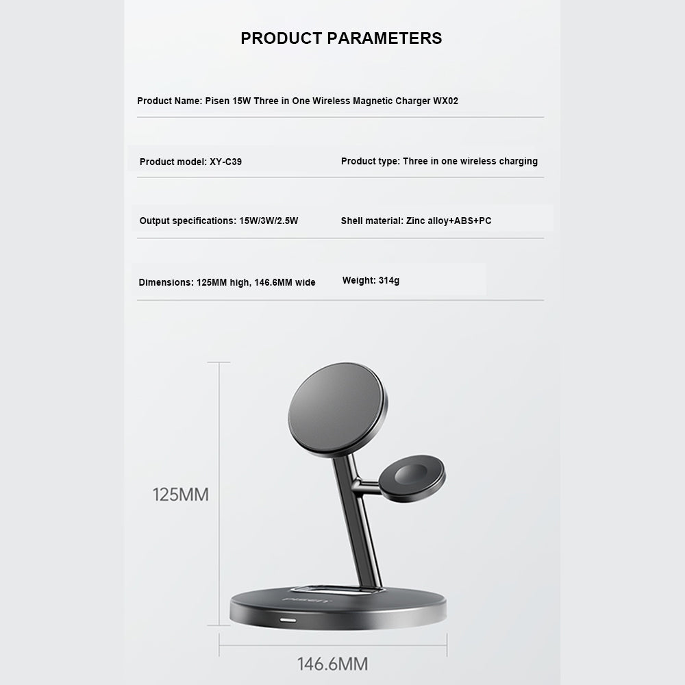 Pisen 15w 3 in 1 Wireless  Charging Station Wx02（XY-C39 White）