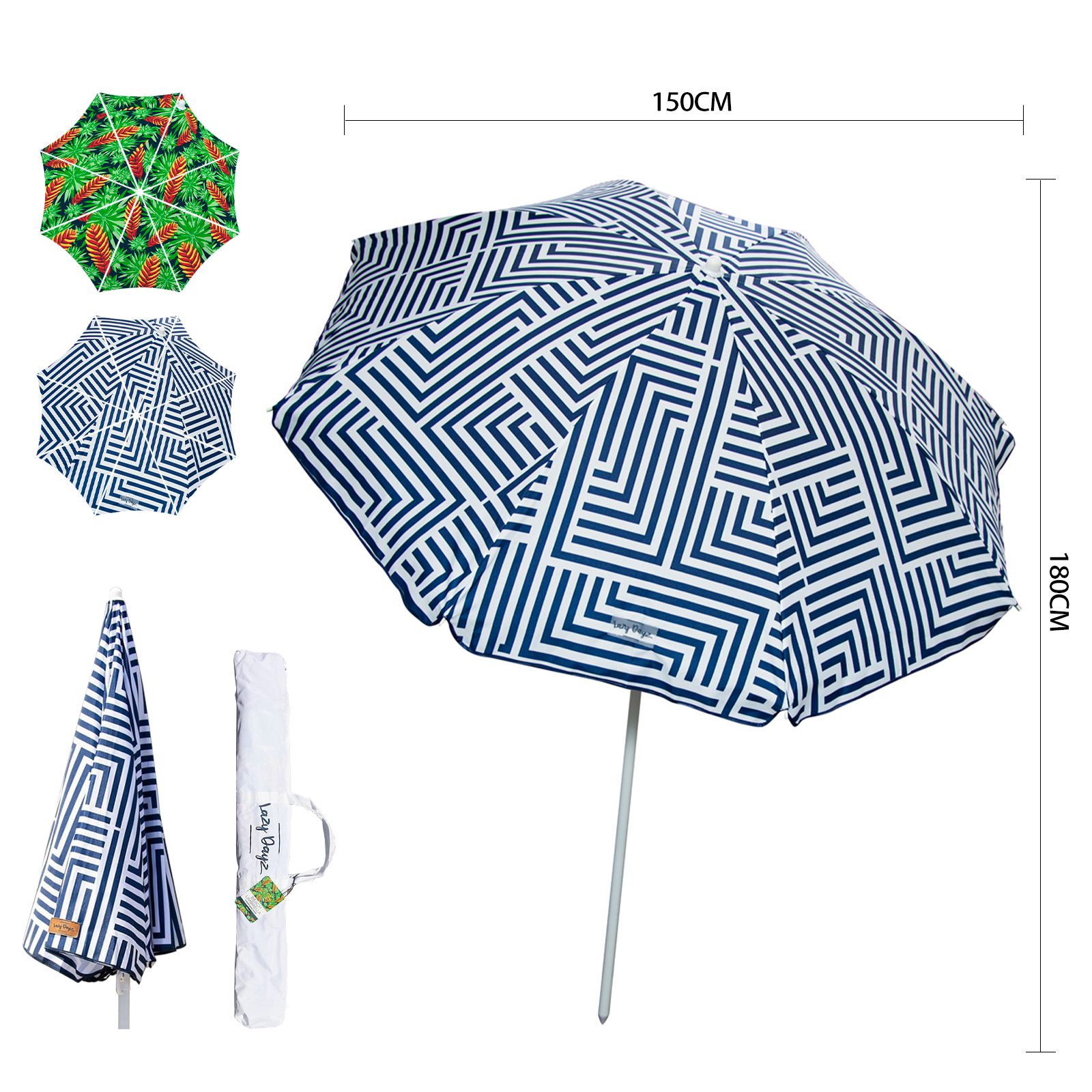 Lazy Dayz 1.8m Tiltable Beach Umbrella with Carry Bag - Makena