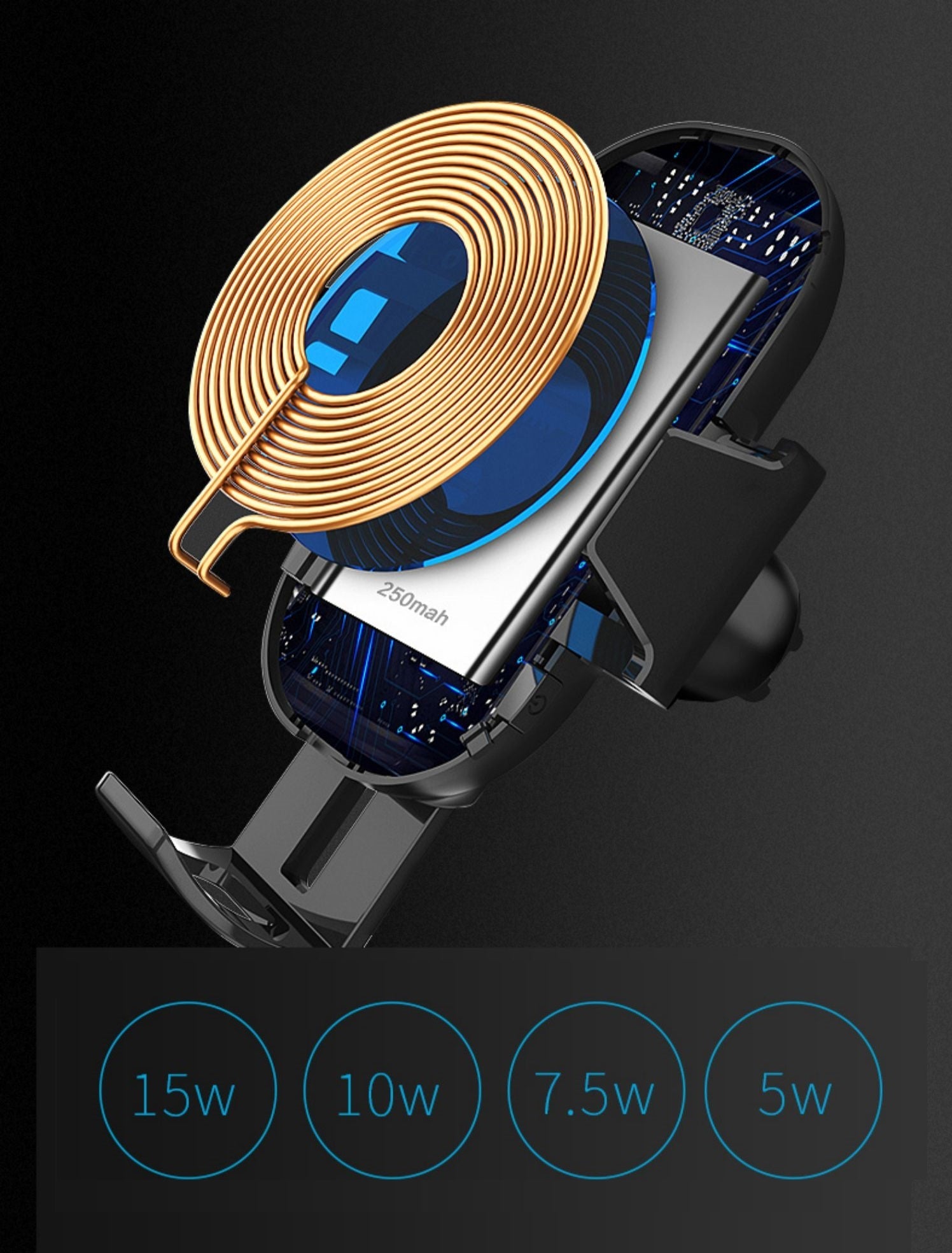 PISEN Gravity-Activated Car vent Mount Vent Phone Holder Electric Bracket Wireless Charger Qi car Holder(15W)Black