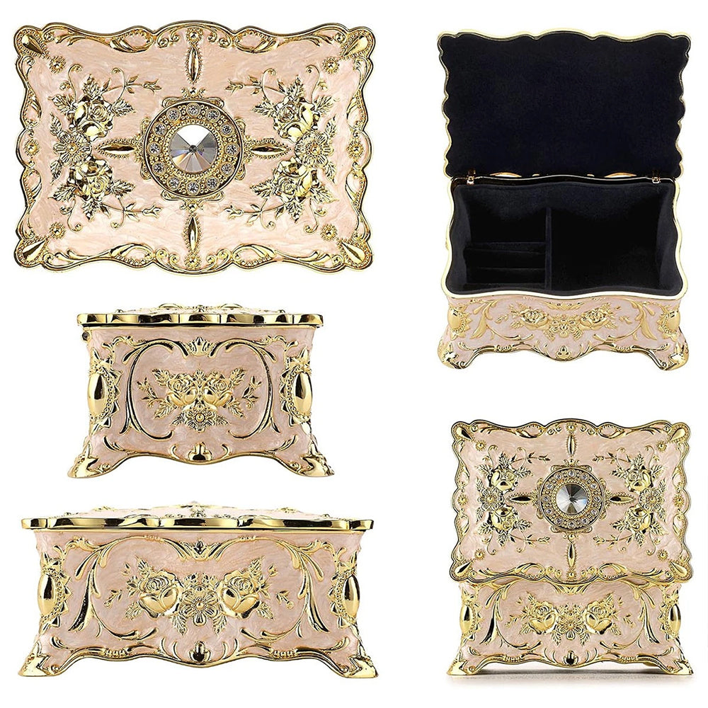 Jewellery Storage Box – Vintage Alloy Organiser, Ring Necklace Case Gift