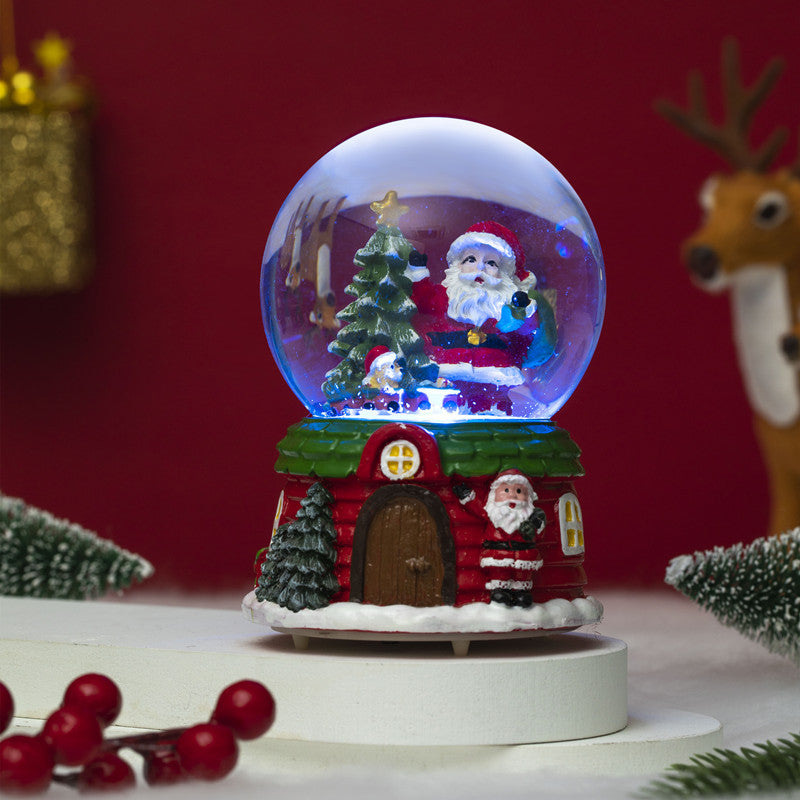 Musical Snow Globe – Christmas Tree & Santa House 12cm Tabletop Decoration
