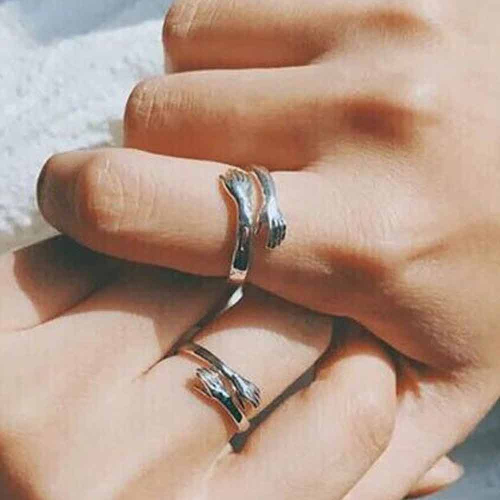 S925 Sterling Silver Love Hug Ring Band Open Finger Womens Jewelry Adjustable