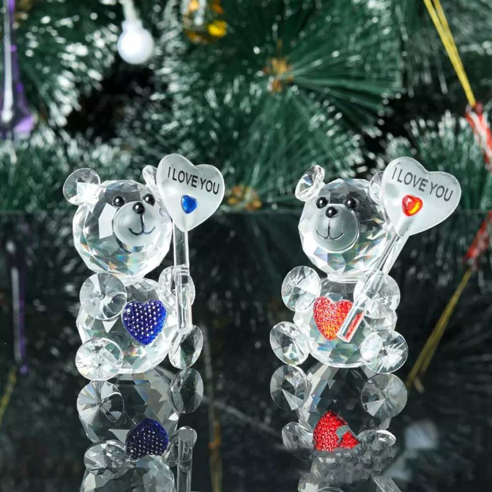 I Love You Sign Crystal Bear Figurine – Desktop Ornament, Guest Gift for Xmas