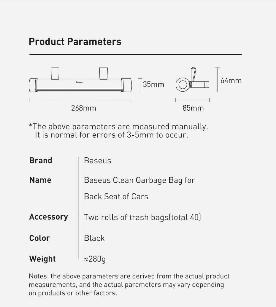 Baseus Car Trash Can Litter Bag Garbage Seat Waste Lid Bin Organizer Accessories