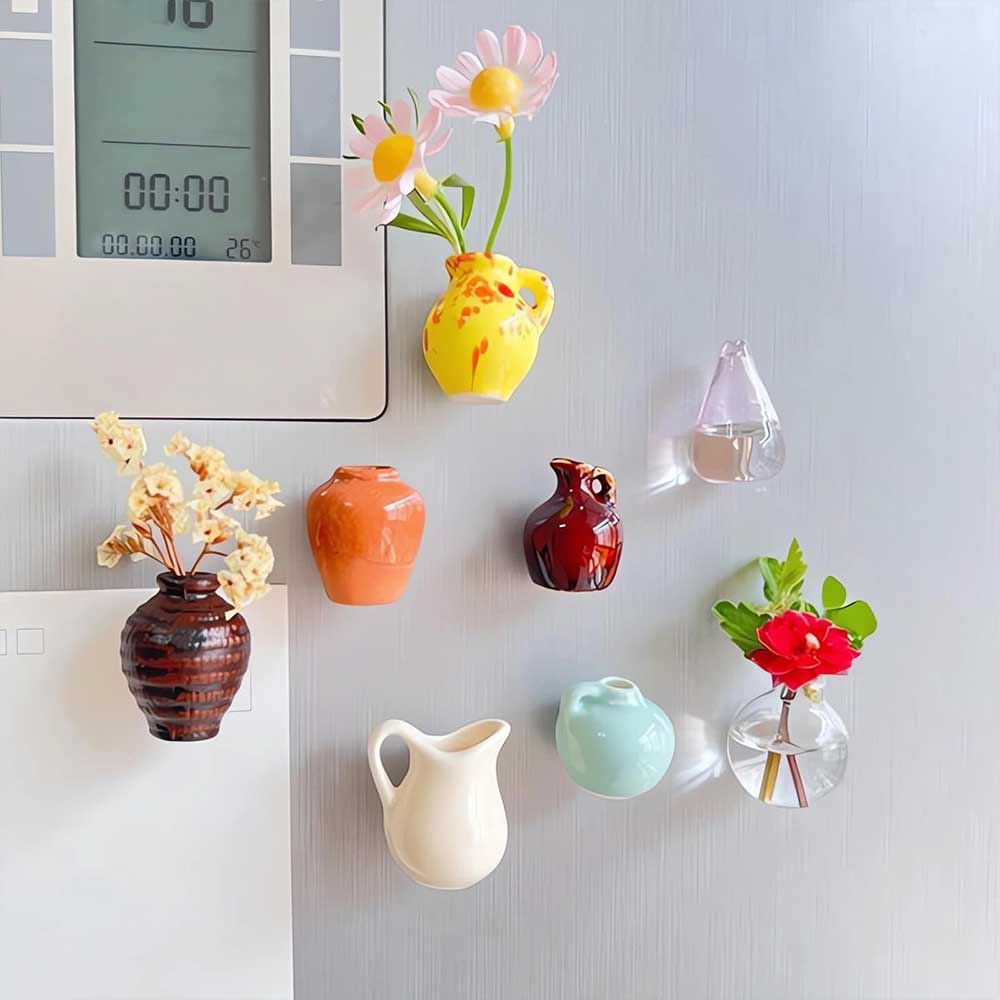8PCS Mini Resin Vase Magnets - 3D Empty Vase Fridge Decor Set (Flowers Not Included)