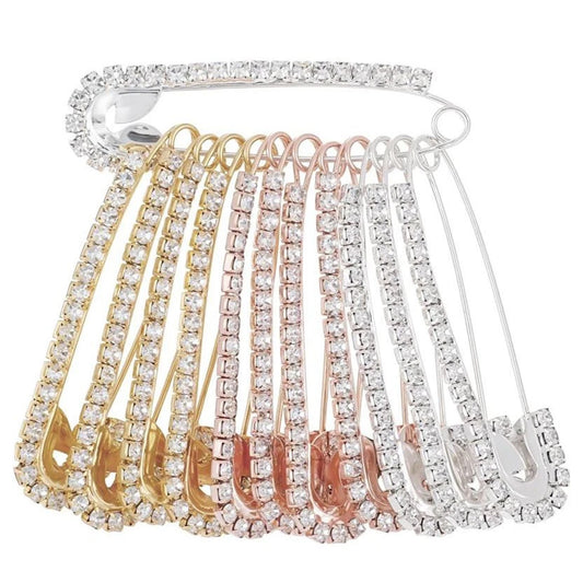 12PCS Rhinestone Modesty Pins for Clothes Brooch Pin Decor Bling Crystal Pins