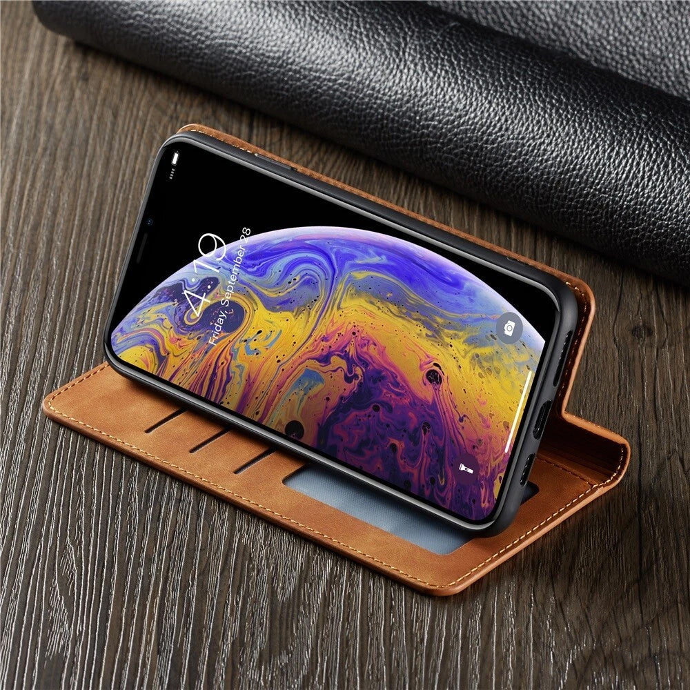 Magnetic Wallet Case for iPhone 17 PU Leather Flip Cover with Card Slots & Kickstand
