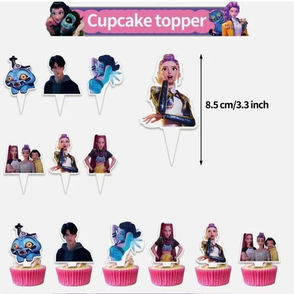 KPop Demon Hunters Themed Party Supplies Birthday Decor Kit - Banner, Balloons & Cake Toppers