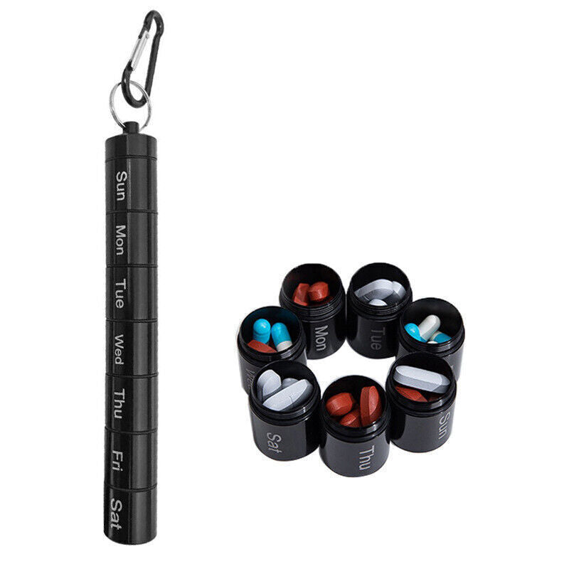 7-Day Pill Box – Waterproof Aluminium Medicine Storage Container with Keychain