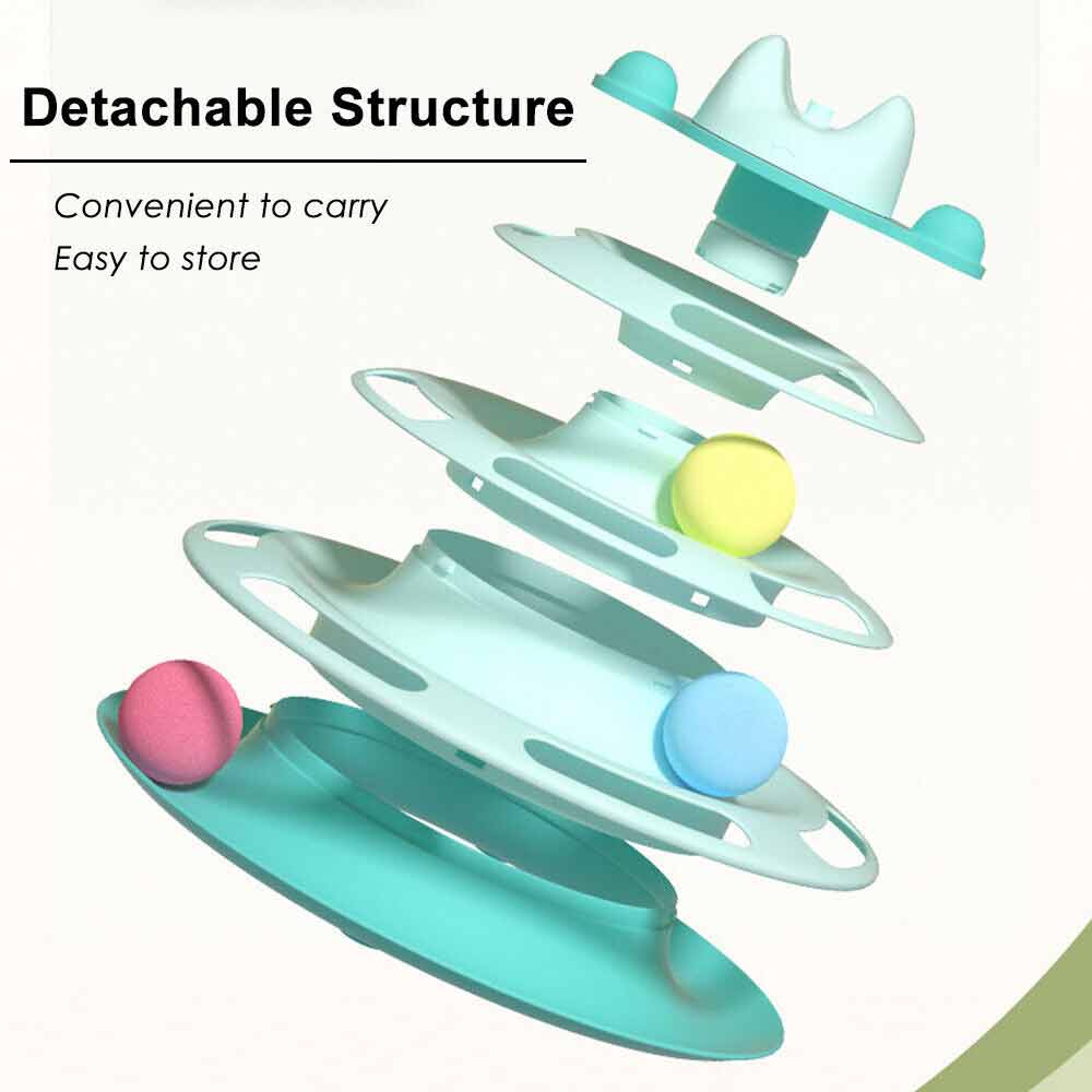 3 Level Cat Toy Kitten Rotating Feather Teaser Tower Interactive Funny Toys
