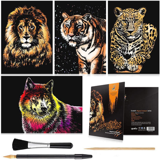 4PCS Scratch Art Rainbow Paper A4 for Adults and Kids DIY Art Craft Painting Scratchboard