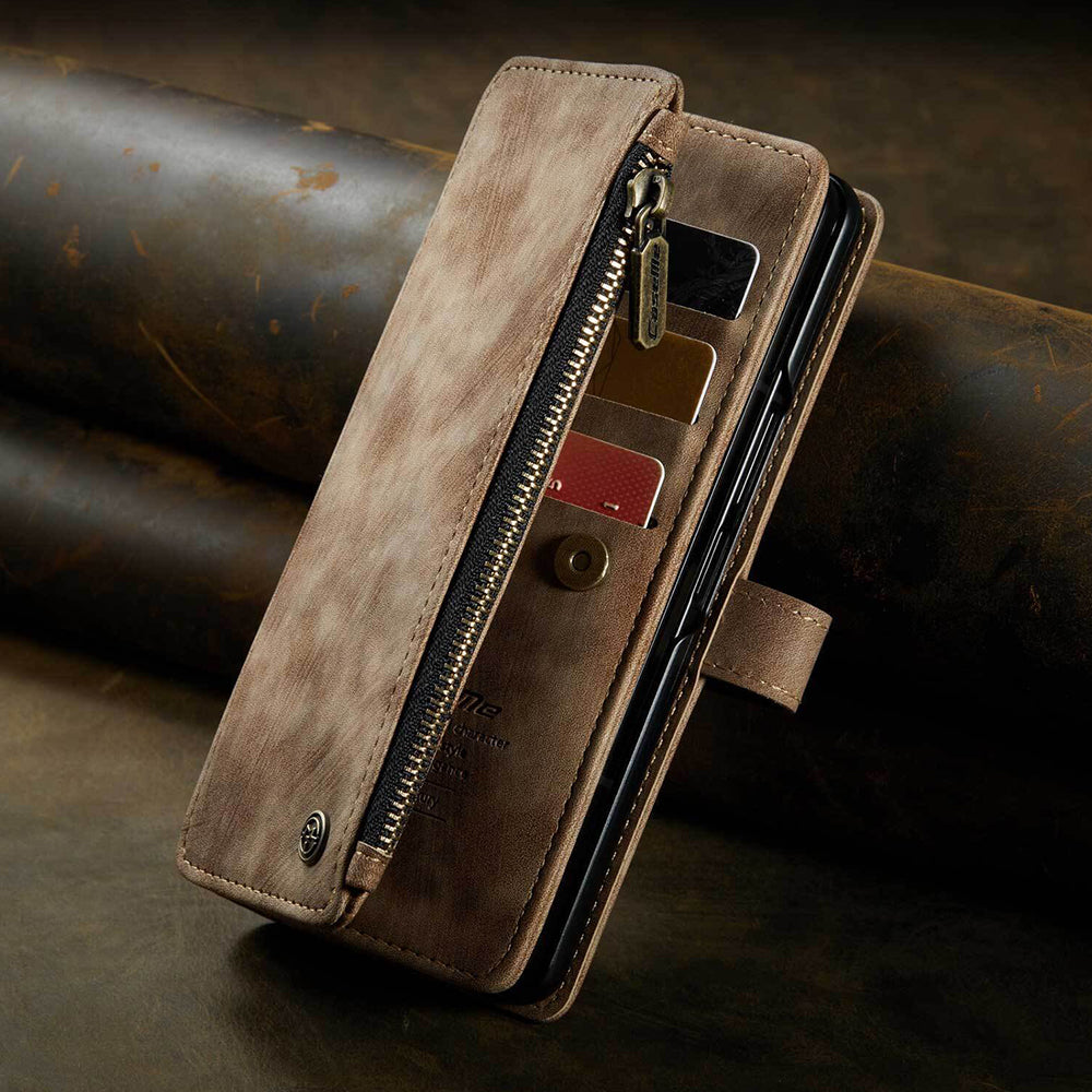 For Samsung Galaxy Z Fold3 / Z Fold4 Case Flip Leather Zipper Wallet Stand Cover