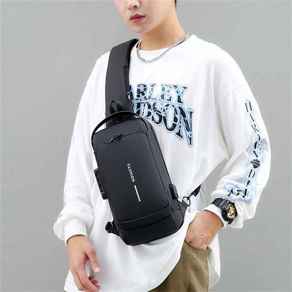 Men Sling Crossbody Bag Anti-theft Chest Shoulder Messenger Backpack USB Port