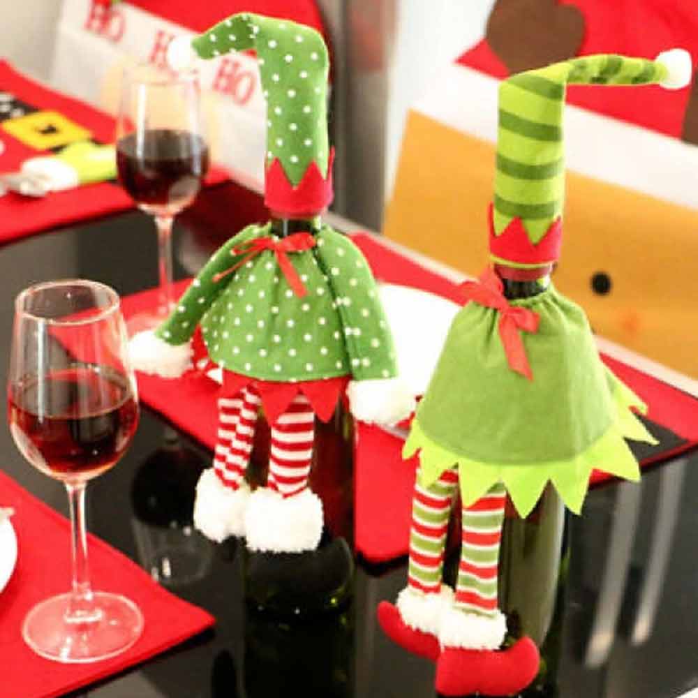 4PCS Christmas Bottle Toppers – Santa Hat Wine Covers for Holiday Table Decor