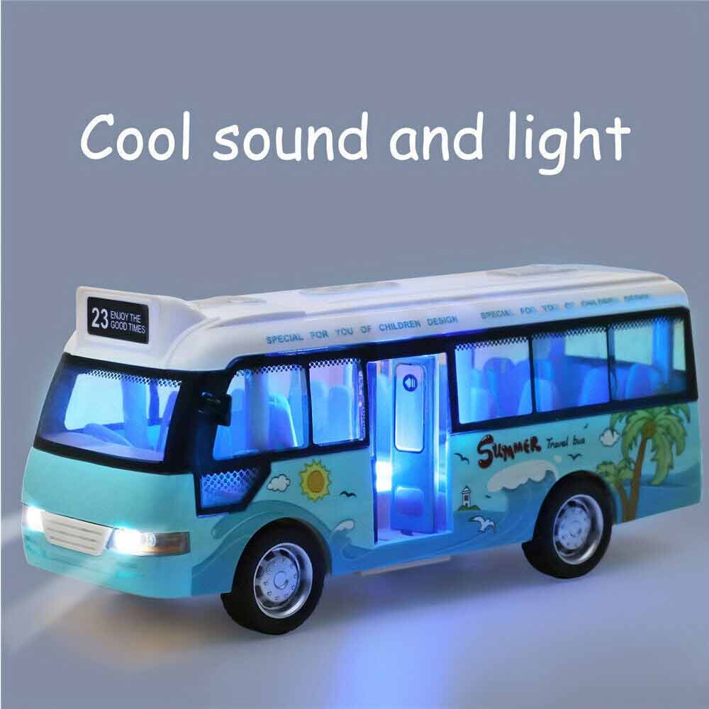 Simulation Bus Toys Model with Sound & Light and Opening Doors Vehicle Kids