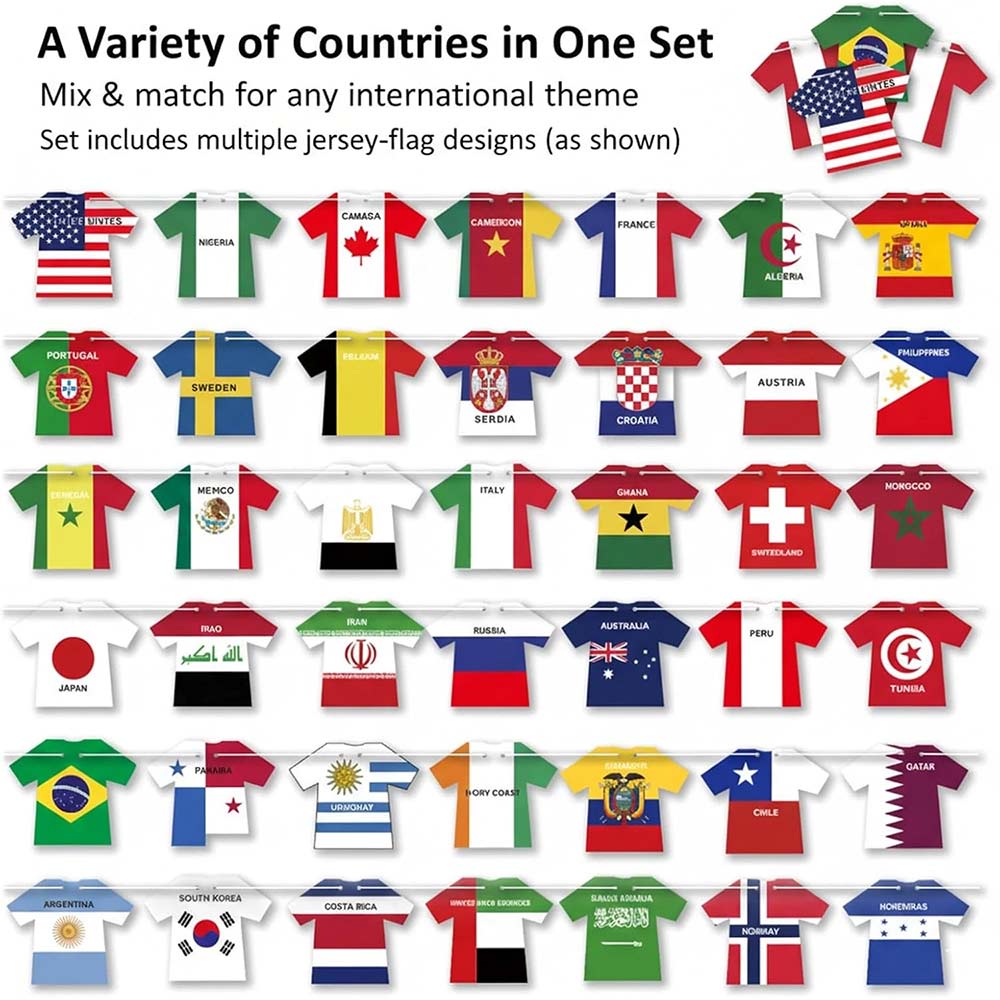2026 World Cup Football Bunting Banner – 48pcs Jersey Shape Flag Decoration Set