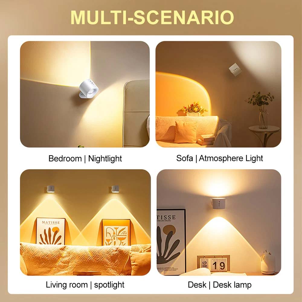 Rechargeable LED Wall Sconce Lights - Magnetic Remote Night Lamp, USB Powered