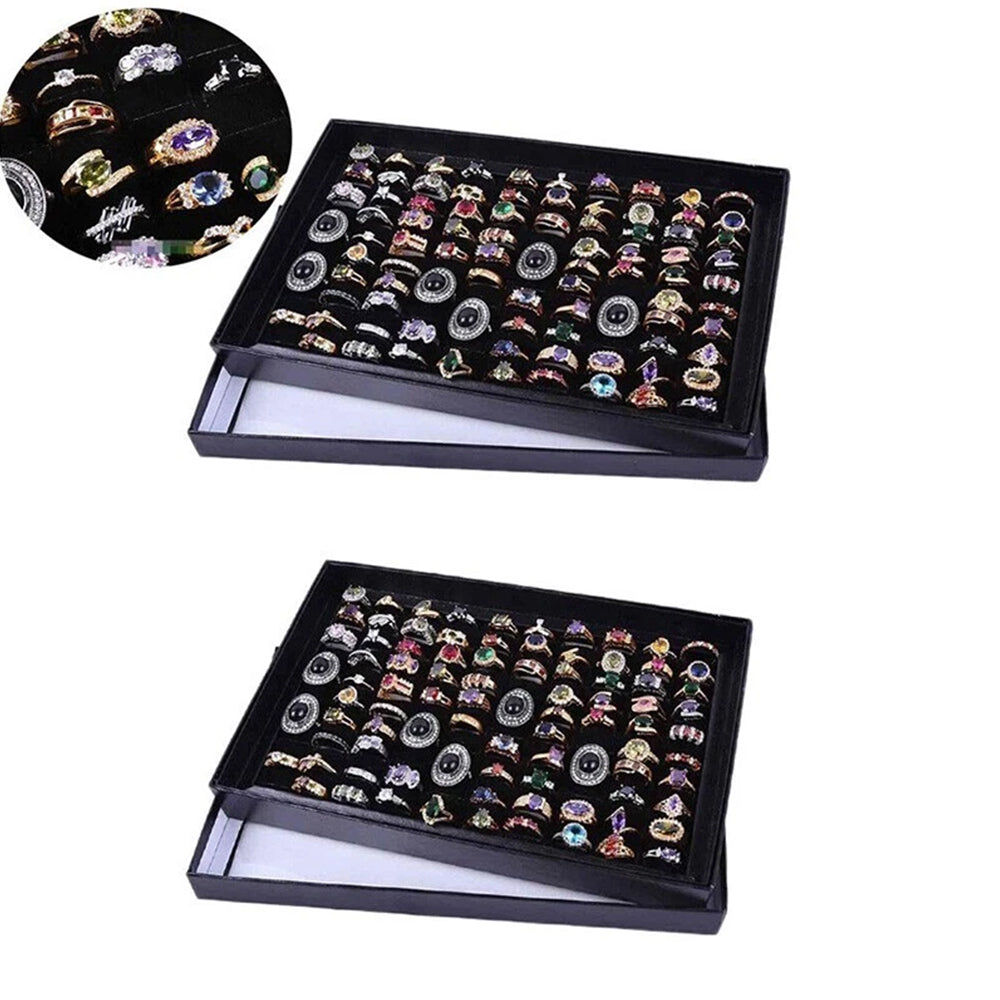100-Slot Ring Storage Box – Jewellery Display Organiser Case Tray Holder