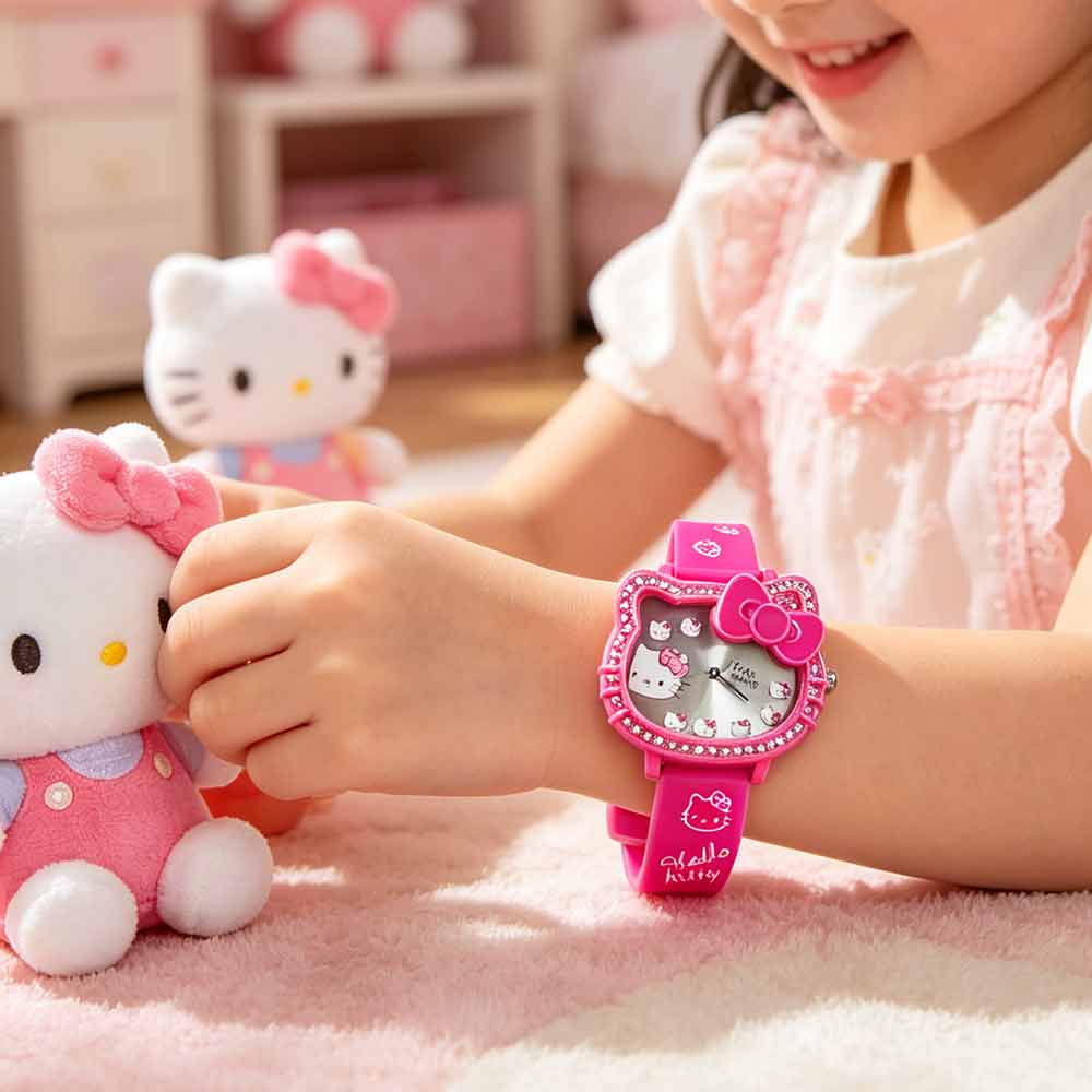 Girls Cartoon Quartz Watch – Cute Pink Wristwatch with Adjustable Strap, Gift Ready