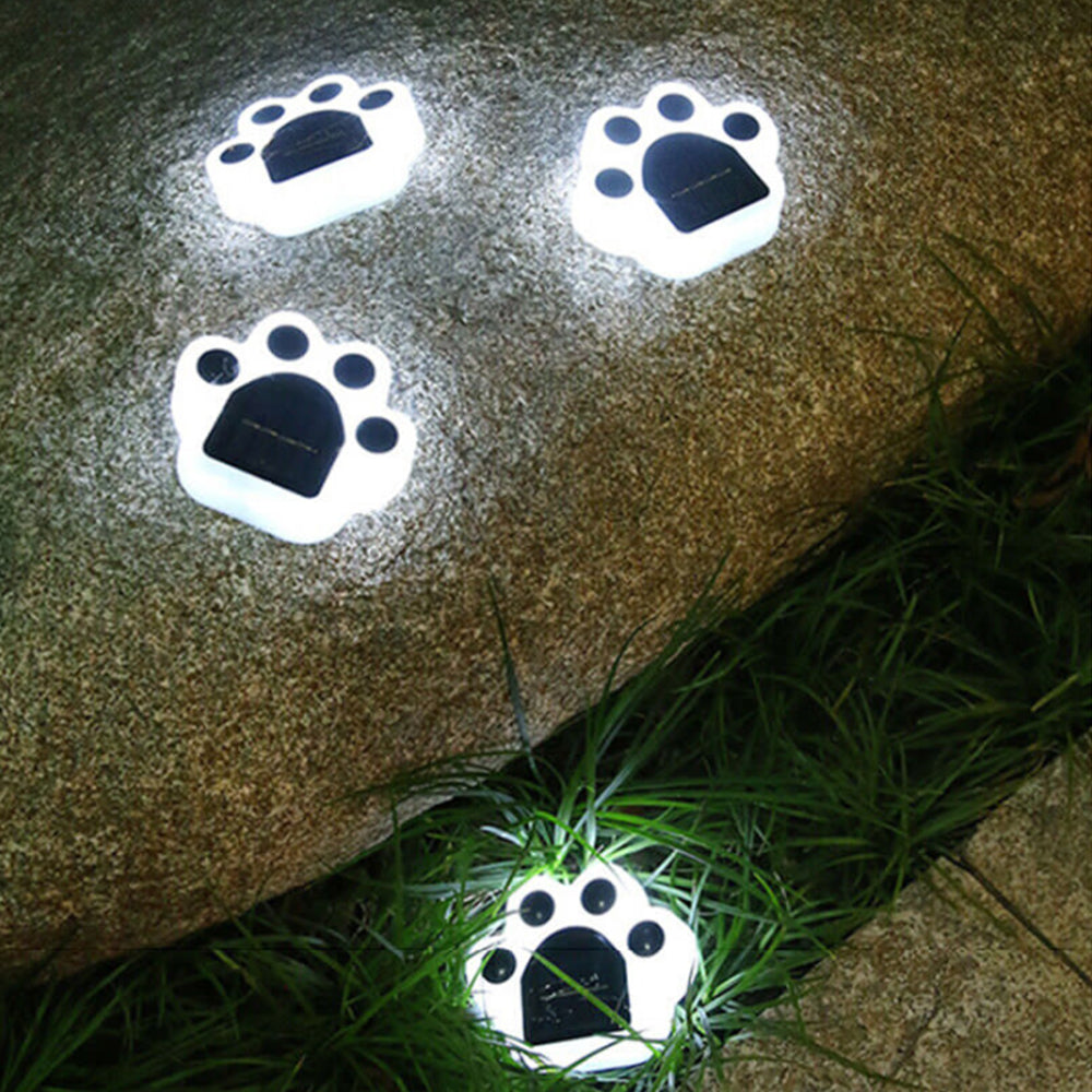 4PCS Animal Bear Paw Print Solar Power Light Outdoor Garden Yard Waterproof Lamp